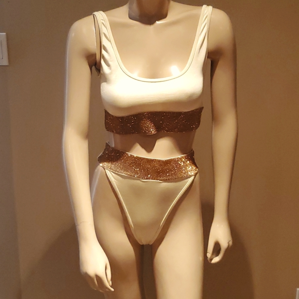 Pretty Little Thing Sold Out Cream Rhinestone/Crystal PLT Bikini